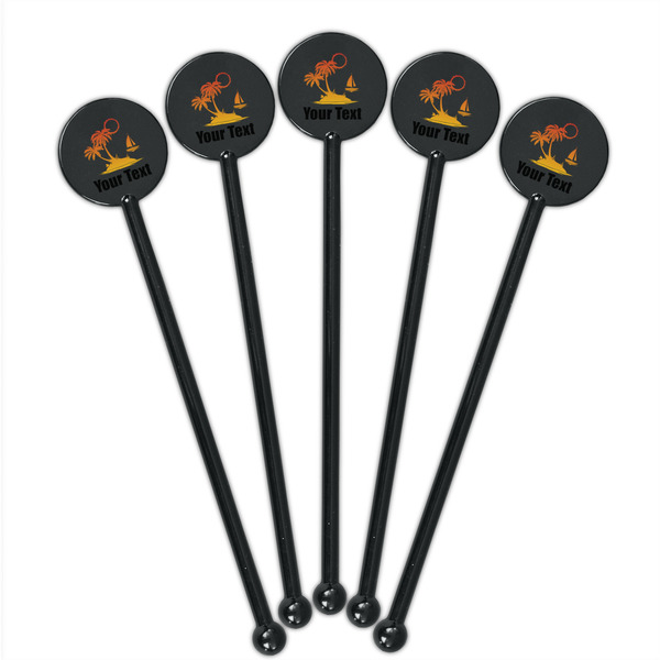 Tropical Sunset Black Plastic 5.5" Stir Stick - Round - Fan View