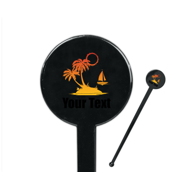 Custom Tropical Sunset 7" Round Plastic Stir Sticks - Black - Single Sided (Personalized)