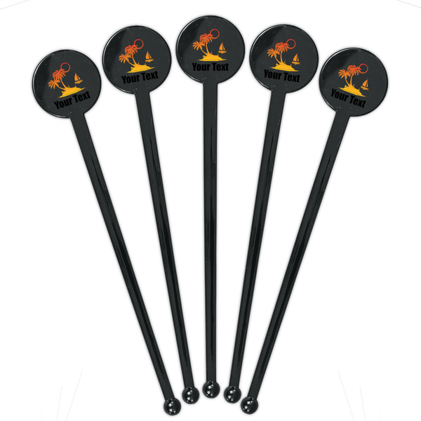 Tropical Sunset Black Plastic 7" Stir Stick - Round - Fan View
