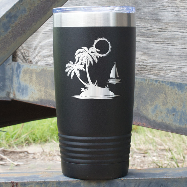 Custom Tropical Sunset 20 oz Stainless Steel Tumbler - Black - Double Sided (Personalized)