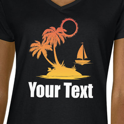 Tropical Sunset Women's V-Neck T-Shirt - Black - 2XL (Personalized)
