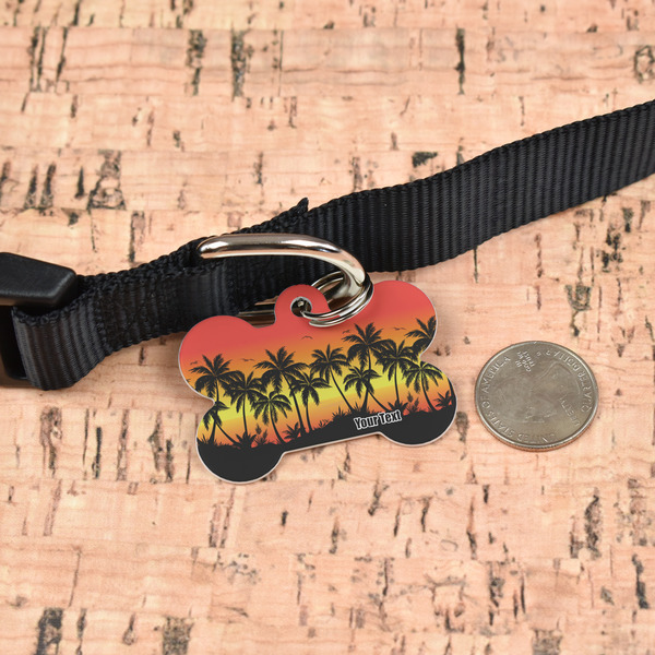 Tropical Sunset Bone Shaped Dog ID Tag - Large - In Context