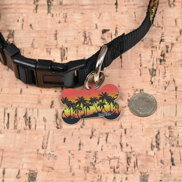 Tropical Sunset Bone Shaped Dog ID Tag - Small - In Context