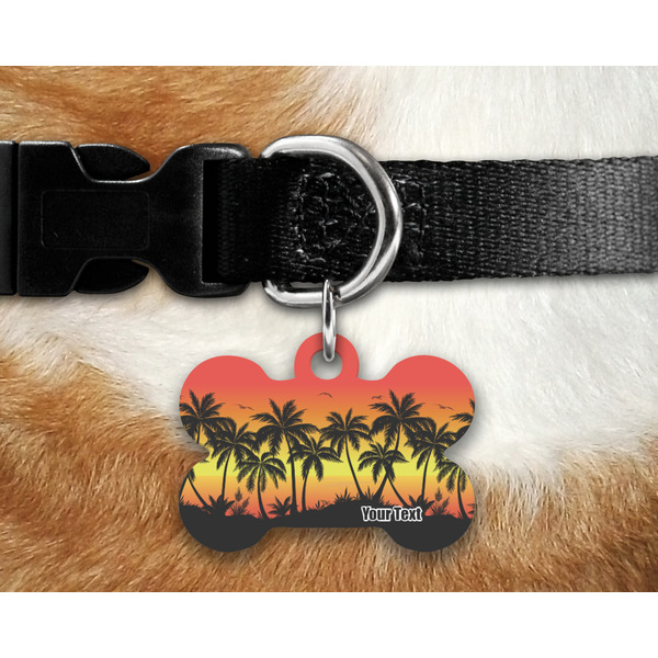 Tropical Sunset Bone Shaped Dog Tag on Collar & Dog