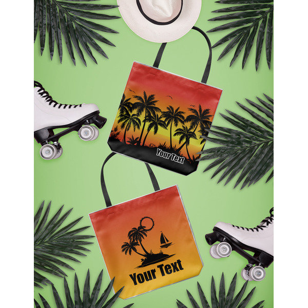 Tropical Sunset Canvas Tote Lifestyle Front and Back- 13x13