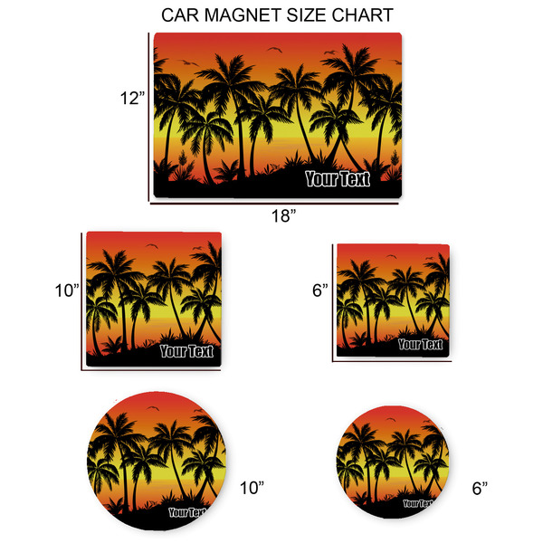 Tropical Sunset Car Magnets - SIZE CHART