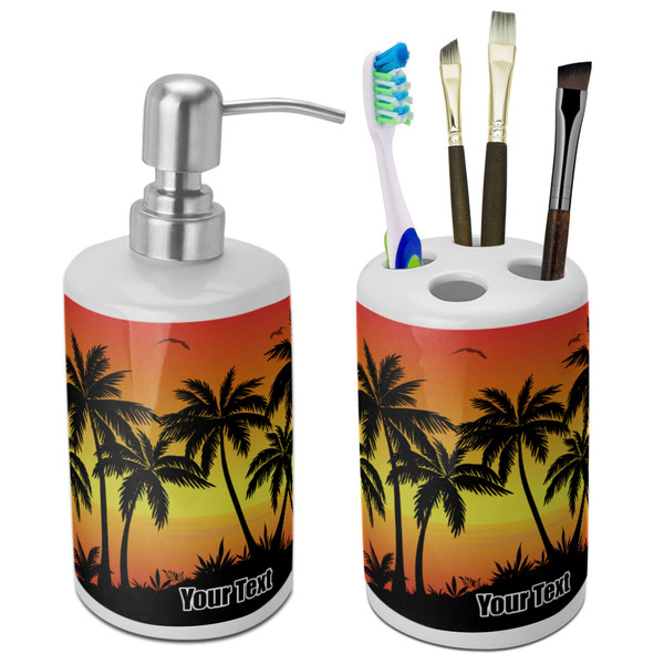 Custom Tropical Sunset Ceramic Bathroom Accessories Set (Personalized)
