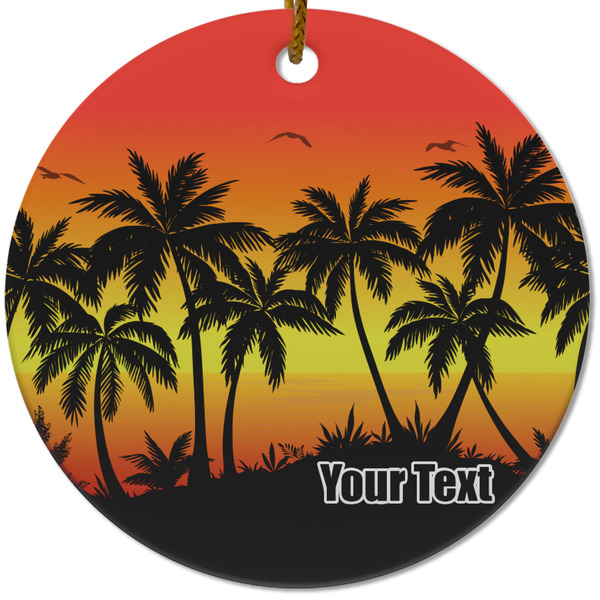 Custom Tropical Sunset Round Ceramic Ornament w/ Name or Text