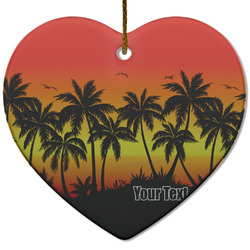 Tropical Sunset Heart Ceramic Ornament w/ Name or Text