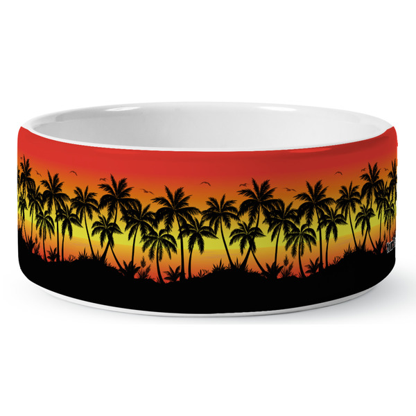 Custom Tropical Sunset Ceramic Dog Bowl (Personalized)