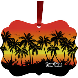 Tropical Sunset Metal Frame Ornament - Double Sided w/ Name or Text