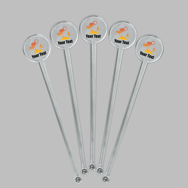 Tropical Sunset Clear Plastic 7" Stir Stick - Round - Fan View