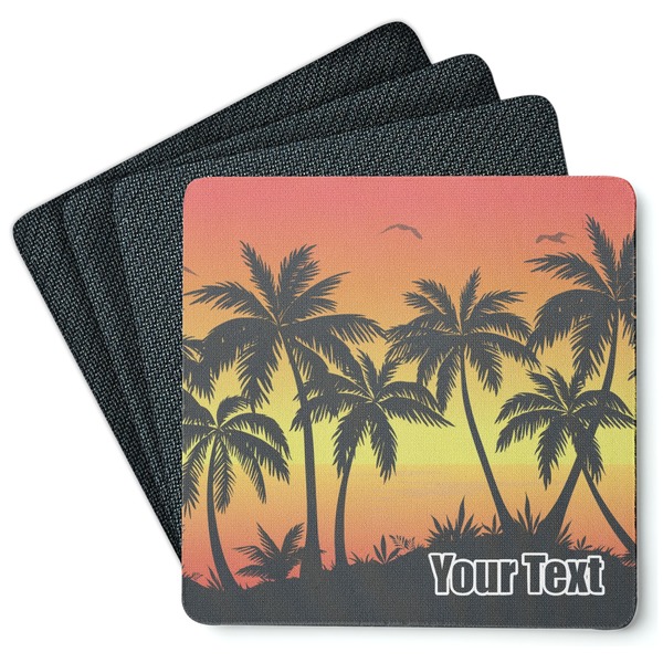 Custom Tropical Sunset Square Rubber Backed Coasters - Set of 4 (Personalized)