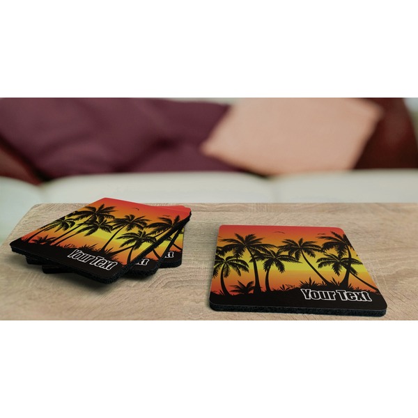 Tropical Sunset Coaster Rubber Back - On Coffee Table
