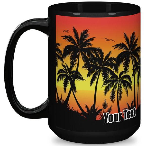 Custom Tropical Sunset 15 Oz Coffee Mug - Black (Personalized)