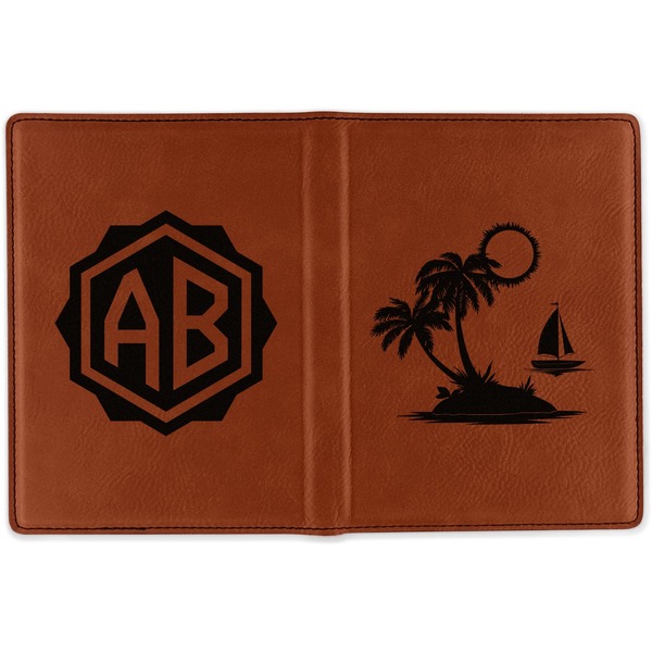 Tropical Sunset Cognac Leather Passport Holder Outside Double Sided - Apvl