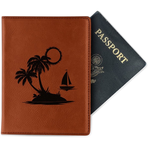 Custom Tropical Sunset Passport Holder - Faux Leather - Double Sided (Personalized)