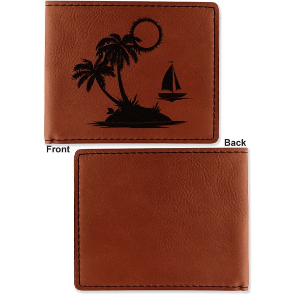 Tropical Sunset Cognac Leatherette Bifold Wallets - Front and Back Single Sided - Apvl
