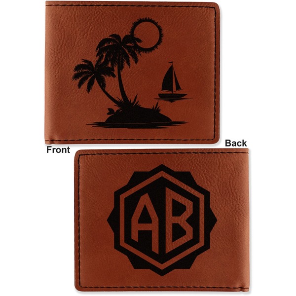 Tropical Sunset Cognac Leatherette Bifold Wallets - Front and Back