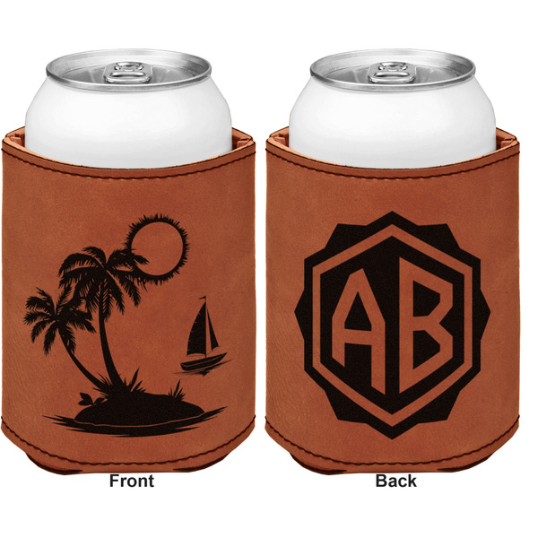 Tropical Sunset Cognac Leatherette Can Sleeve - Double Sided Front and Back