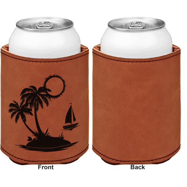 Tropical Sunset Cognac Leatherette Can Sleeve - Single Sided Front and Back