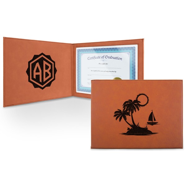 Custom Tropical Sunset Leatherette Certificate Holder - Front and Inside (Personalized)