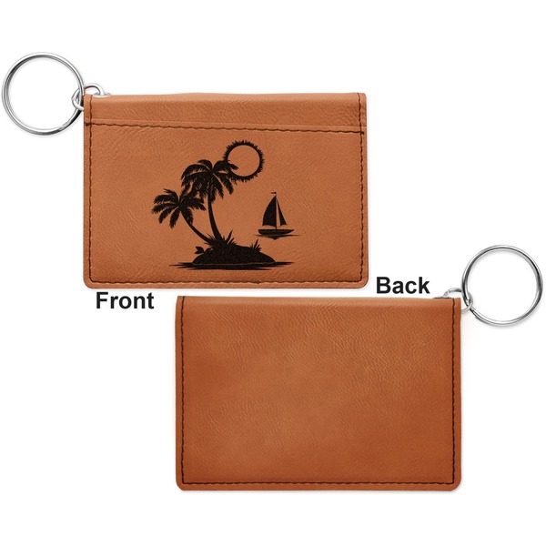Tropical Sunset Cognac Leatherette Keychain ID Holders - Front Apvl