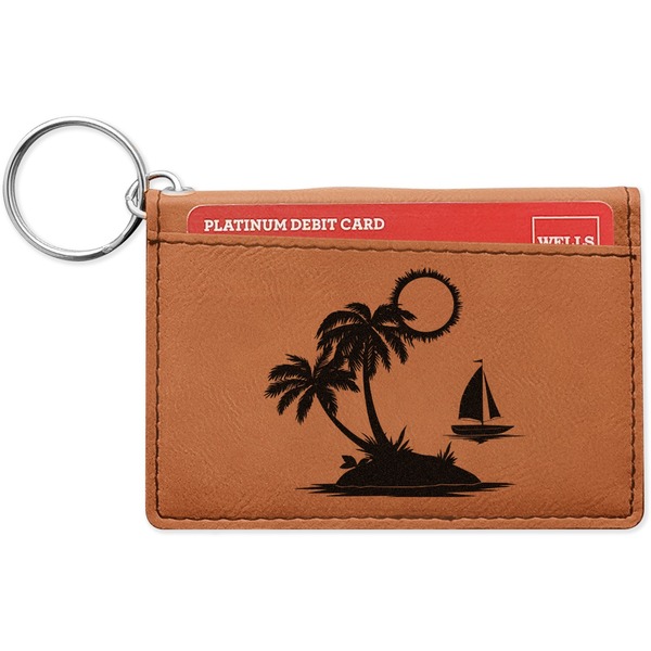 Custom Tropical Sunset Leatherette Keychain ID Holder - Double Sided (Personalized)