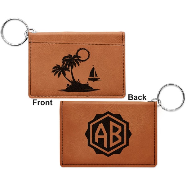 Tropical Sunset Cognac Leatherette Keychain ID Holders - Front and Back Apvl