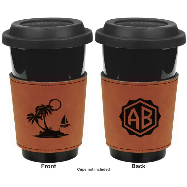 Tropical Sunset Cognac Leatherette Mug Sleeve - Double Sided Apvl