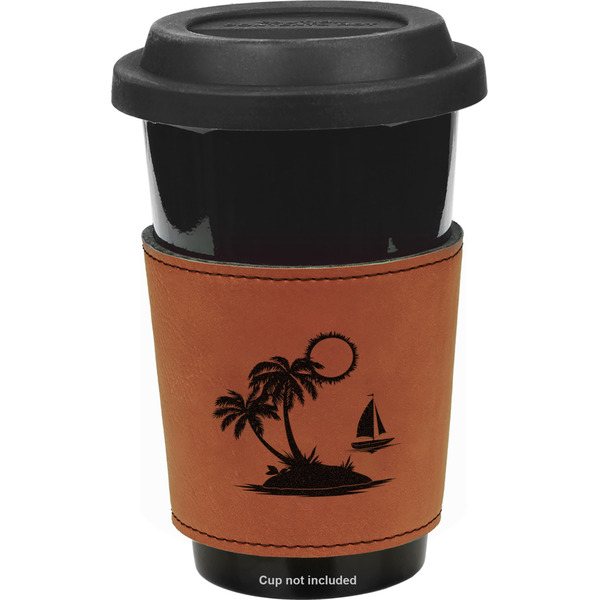 Custom Tropical Sunset Leatherette Cup Sleeve - Double Sided (Personalized)
