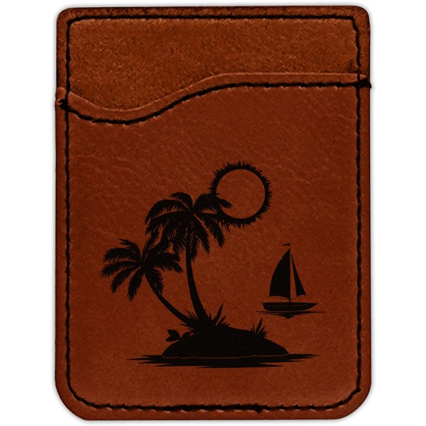 Tropical Sunset Cognac Leatherette Phone Wallet close up