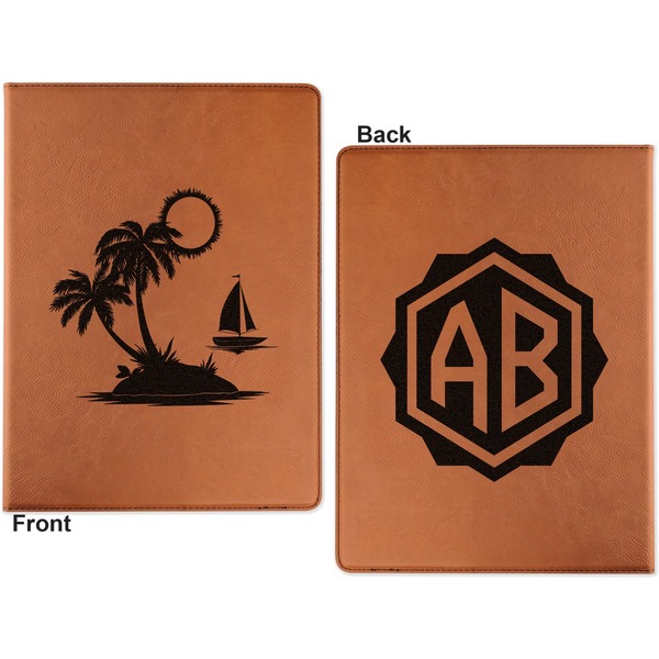 Tropical Sunset Cognac Leatherette Portfolios with Notepad - Large - Double Sided - Apvl