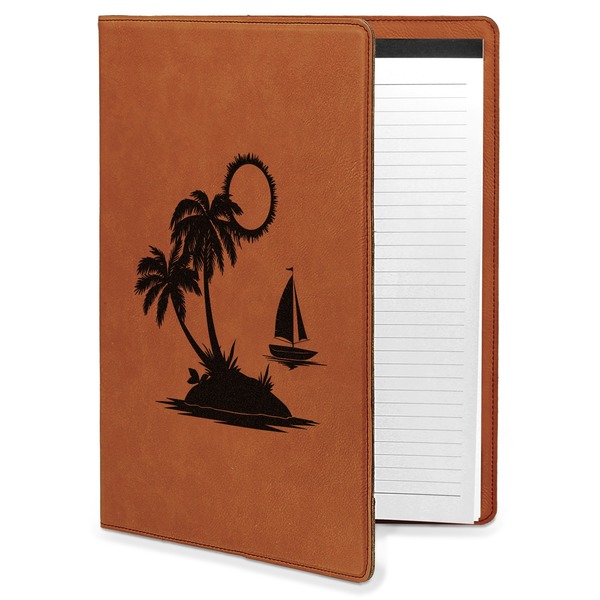 Custom Tropical Sunset Leatherette Portfolio with Notepad - Large - Double Sided (Personalized)