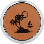 Tropical Sunset Set of 4 Leatherette Round Coasters w/ Silver Edge