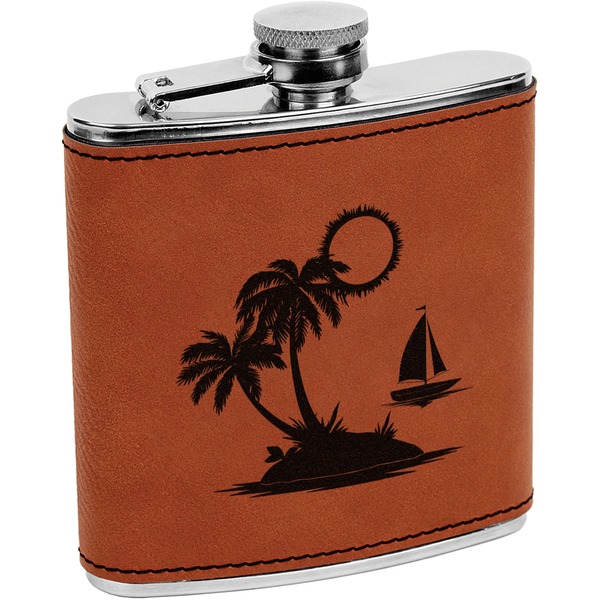 Custom Tropical Sunset Leatherette Wrapped Stainless Steel Flask