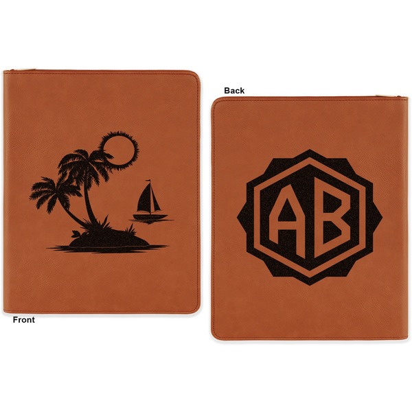 Tropical Sunset Cognac Leatherette Zipper Portfolios with Notepad - Double Sided - Apvl