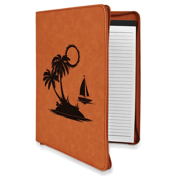 Custom Tropical Sunset Leatherette Zipper Portfolio with Notepad - Double Sided (Personalized)