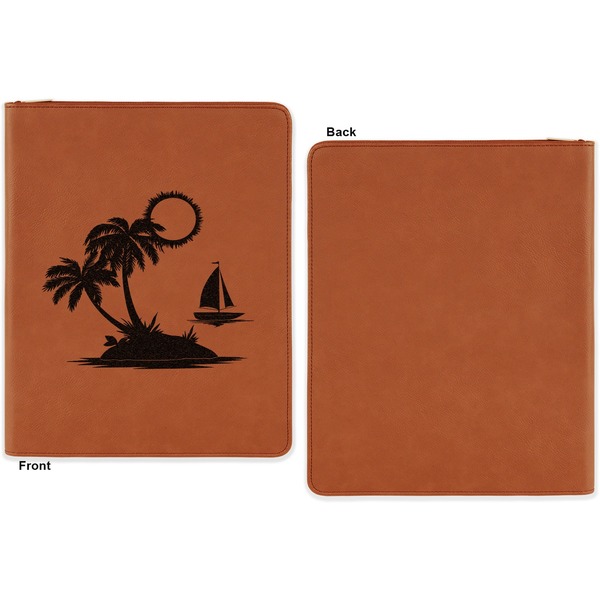 Tropical Sunset Cognac Leatherette Zipper Portfolios with Notepad - Single Sided - Apvl