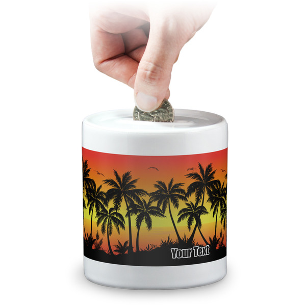 Custom Tropical Sunset Coin Bank (Personalized)