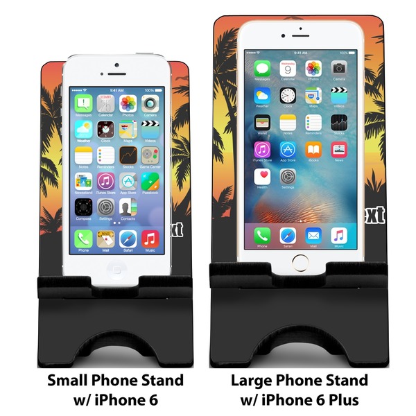 Tropical Sunset Compare Phone Stand Sizes - with iPhones