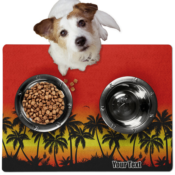 Custom Tropical Sunset Dog Food Mat - Medium w/ Name or Text