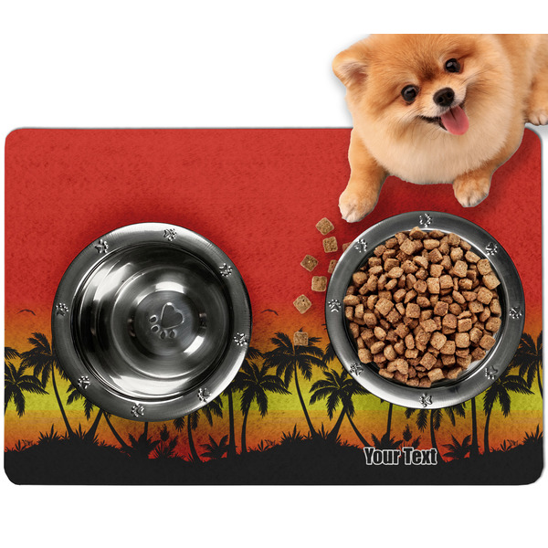 Custom Tropical Sunset Dog Food Mat - Small w/ Name or Text