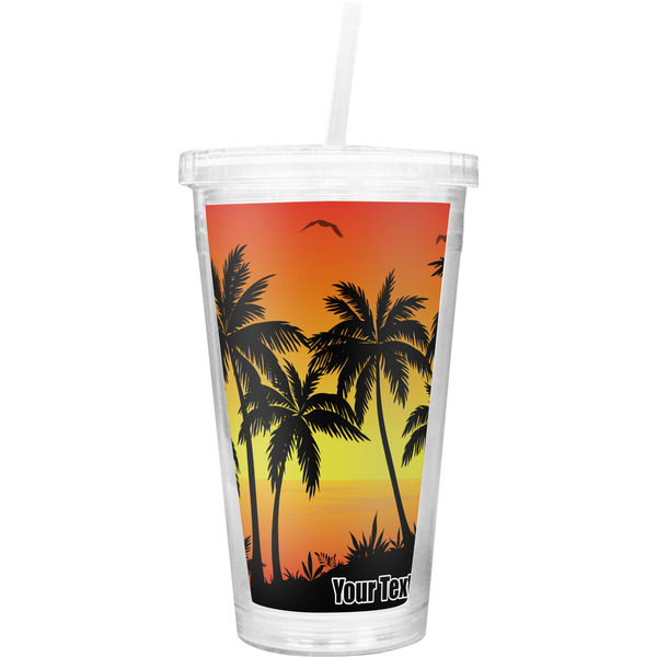 Custom Tropical Sunset Double Wall Tumbler with Straw (Personalized)