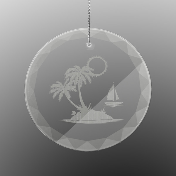 Custom Tropical Sunset Engraved Glass Ornament - Round