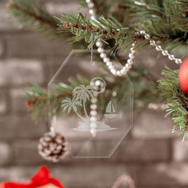 Tropical Sunset Engraved Glass Ornaments - Octagon (Lifestyle)