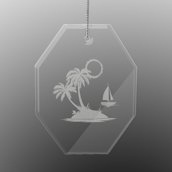 Custom Tropical Sunset Engraved Glass Ornament - Octagon