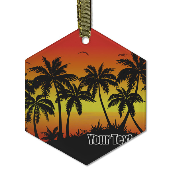 Custom Tropical Sunset Flat Glass Ornament - Hexagon w/ Name or Text