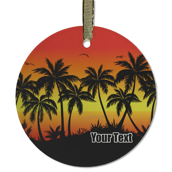 Custom Tropical Sunset Flat Glass Ornament - Round w/ Name or Text