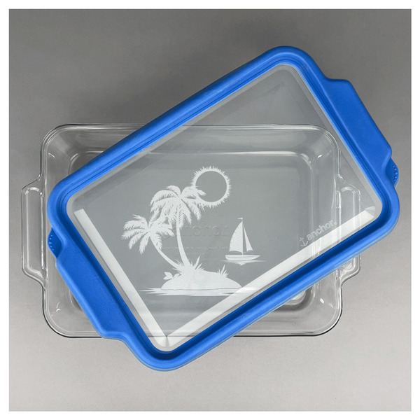Tropical Sunset Glass Baking Dish - FRONT w/ LID (13x9)